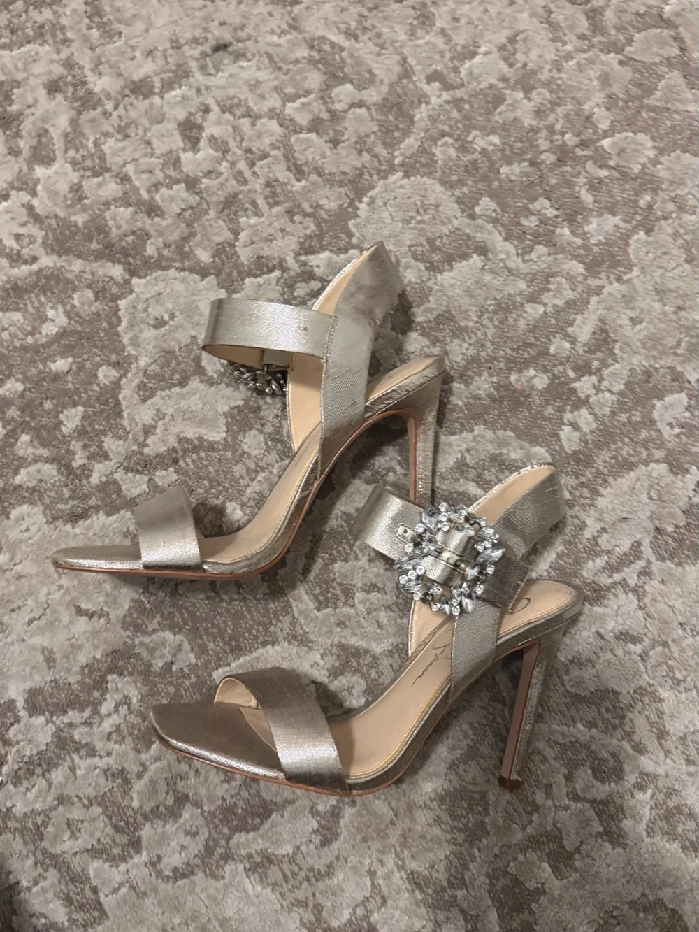 Jessica Simpson Metallic Champagne Crystal-Embellished Stiletto Sandals